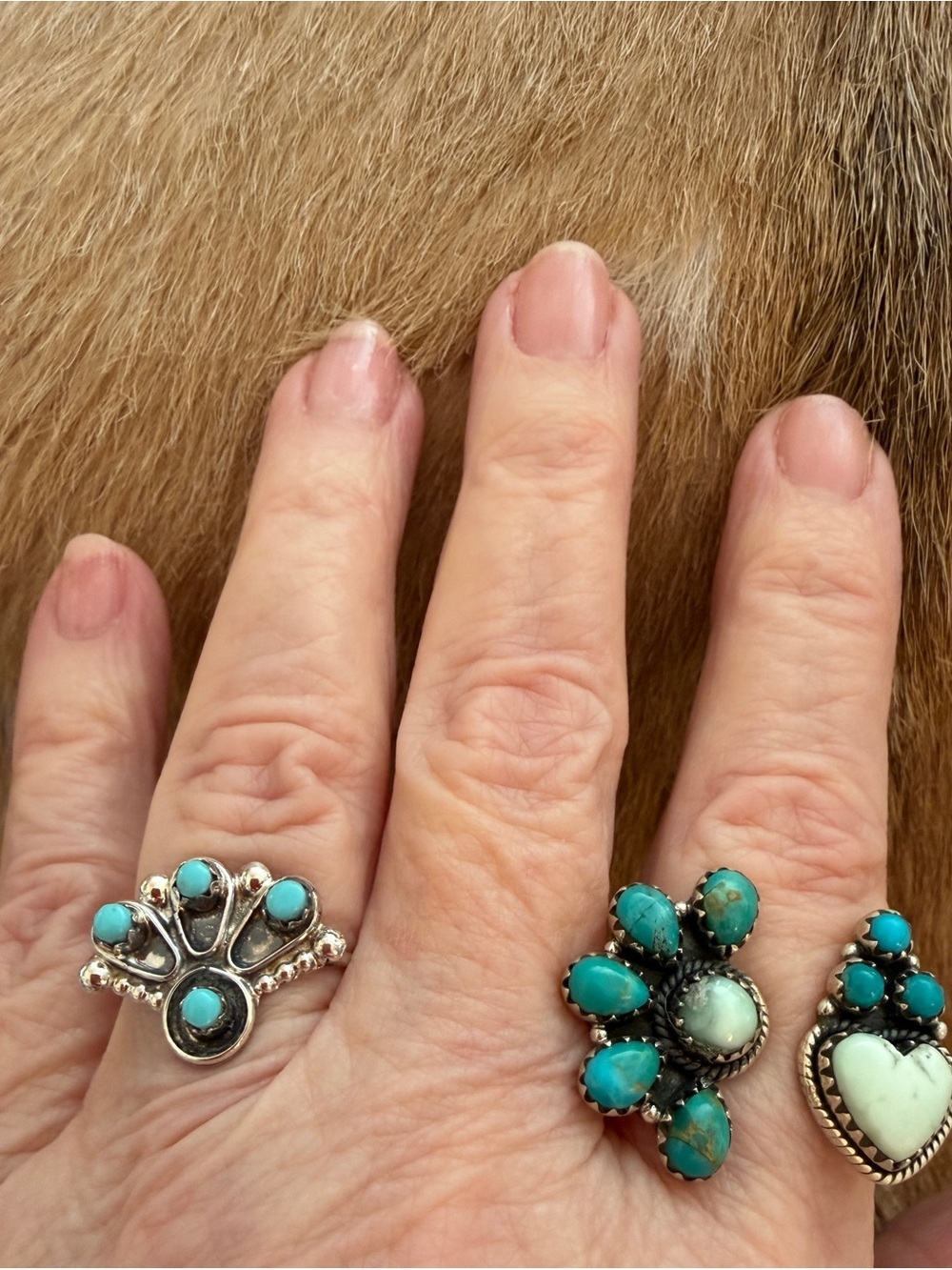 ❤️ Navajo Kingman Turquoise Sterling 4 Stone Sz 7 Fan Shape Native American Ring - Picture 3 of 15
